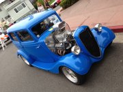 Blue 1933 Ford 2-Door Sedan with Roots-style Supercharger